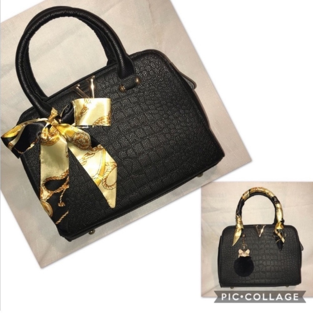 Twilly  Handbag Headband Scarf Black Gold (1)